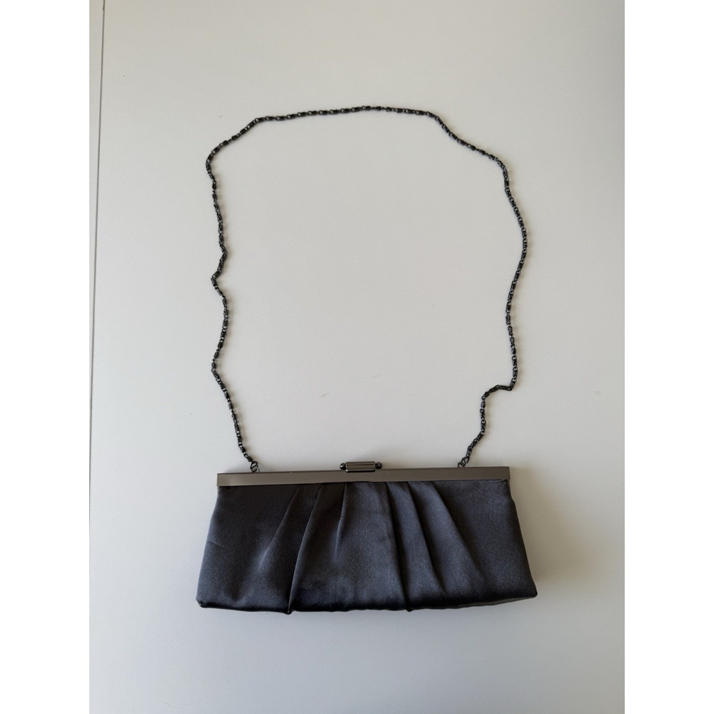 Vintage Jessica McClintock Dark Silver Pleated Silk Evening Cocktail Clutch